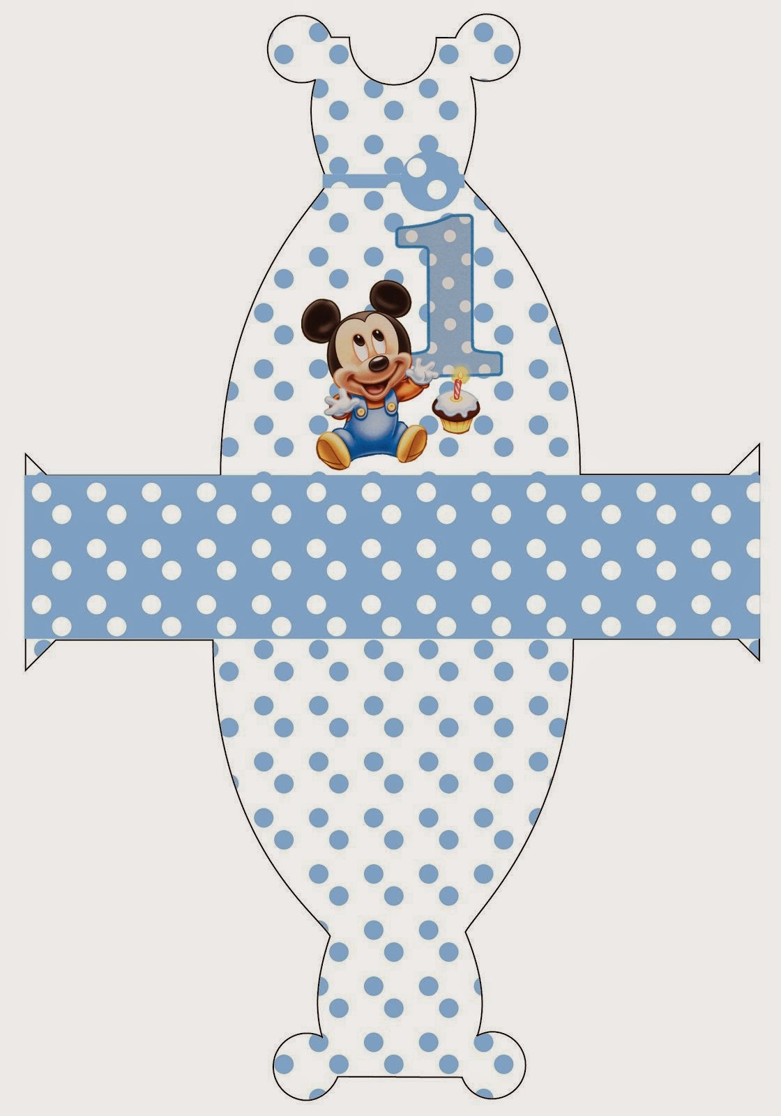 Mickey Primer Año con Lunares: Cajas para Imprimir Gratis. Free Printable Dress Box of First Year of Mickey with Polka Dots