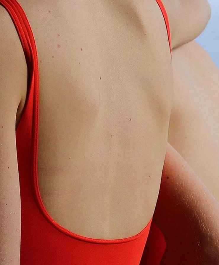 low back red bathing suit