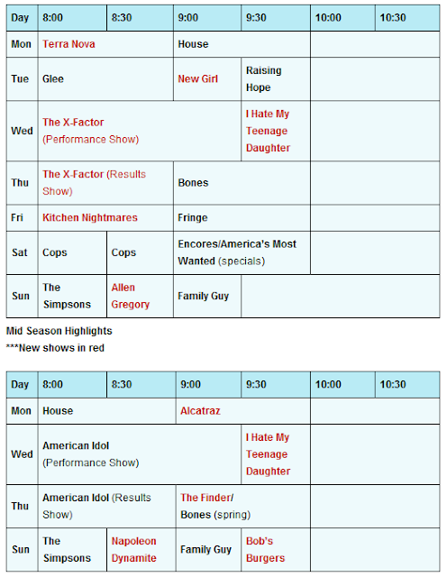 Fox - Primetime Schedule for 2011-2012