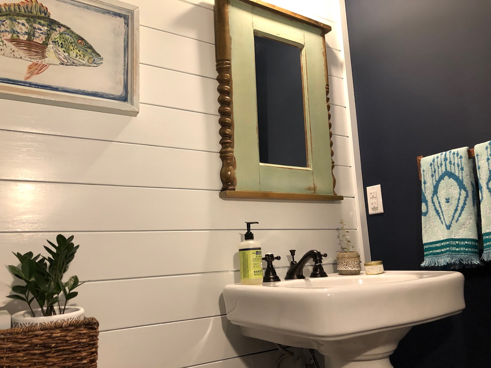 The Lowcountry Lady Navy and White Powder Room and Painted Ceilings