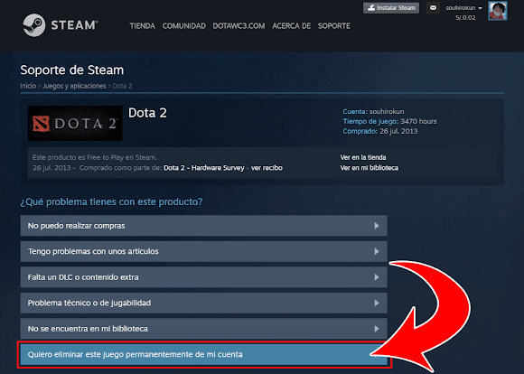 Eliminar Dota 2 de la Biblioteca de Steam