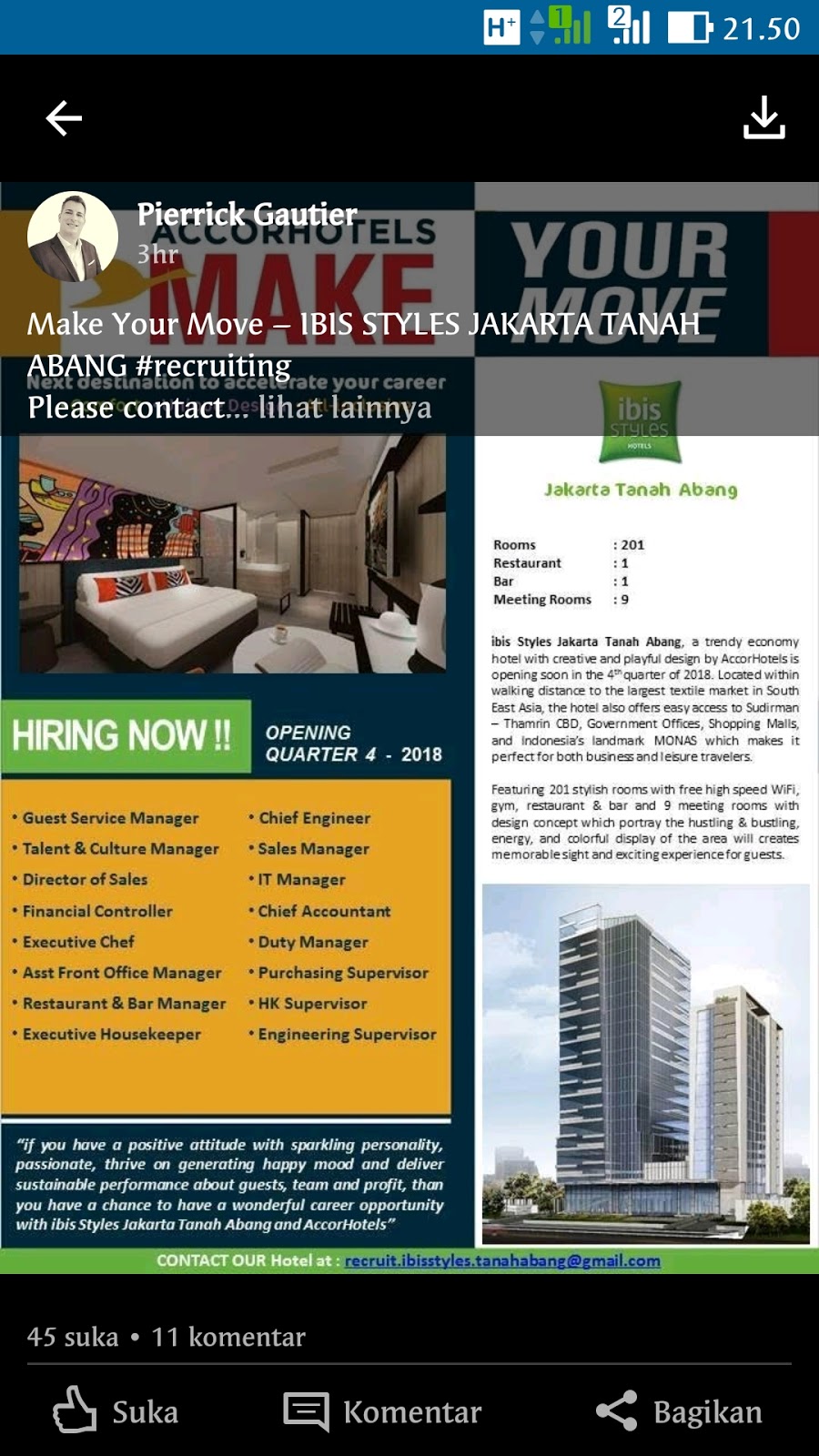 Lowongan Kerja IBIS STYLES Tanah Abang lowongan kerja hotel