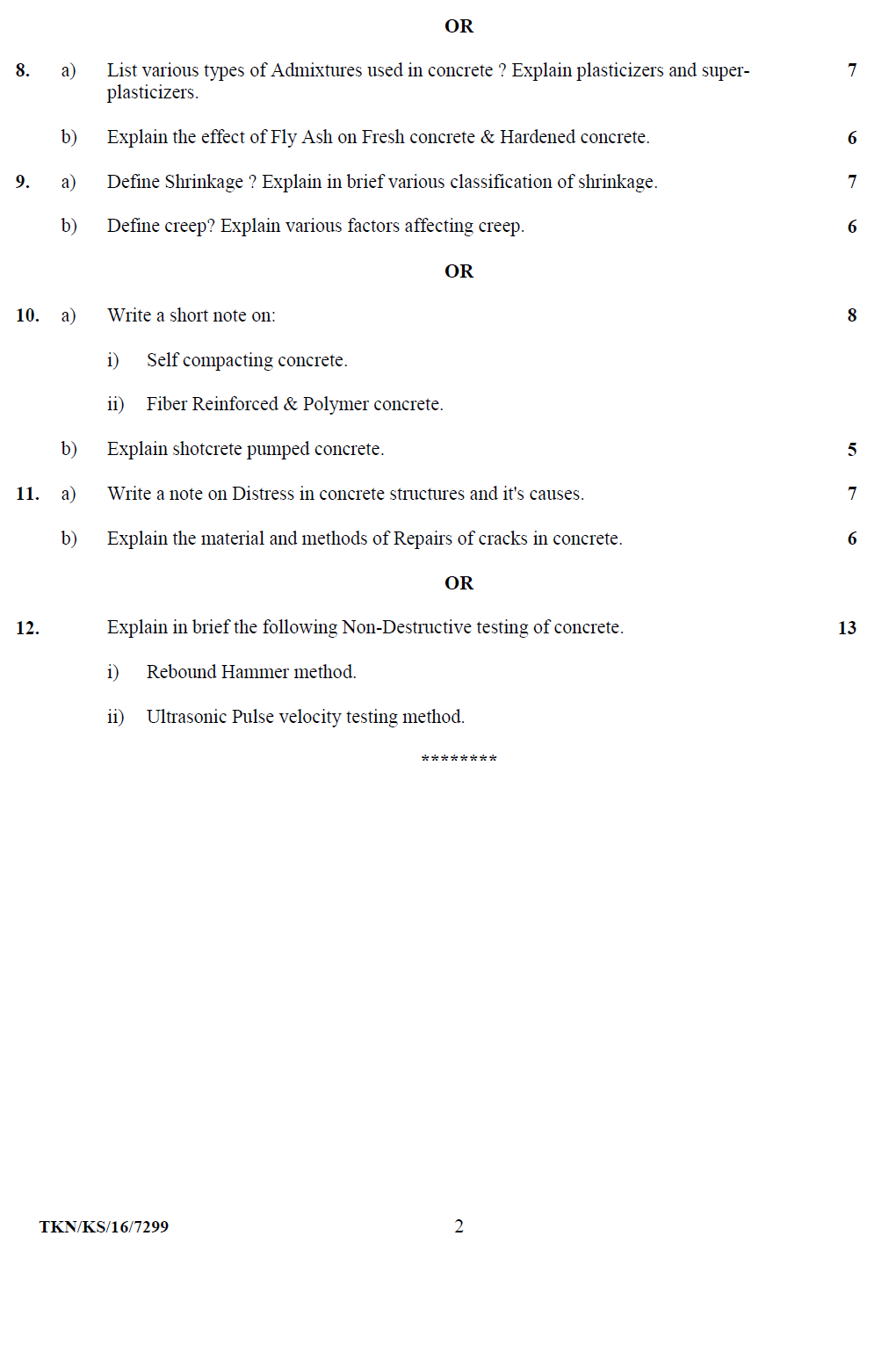 RTMNU 3rd Semester B.E Civil Concrete Technology 2016 Question Paper