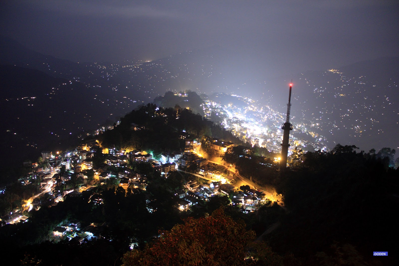 moment with photography Night View of Gangtok town(SIkkim,India)