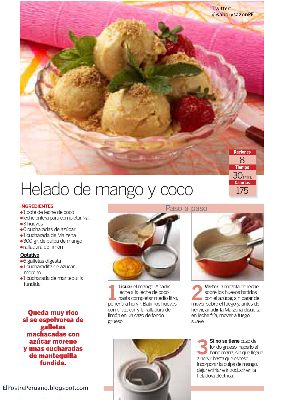 recipes - RECETA DE HELADO DE MANGO Y COCO - REPOSTERIA FACIL - POSTRES RÁPIDOS