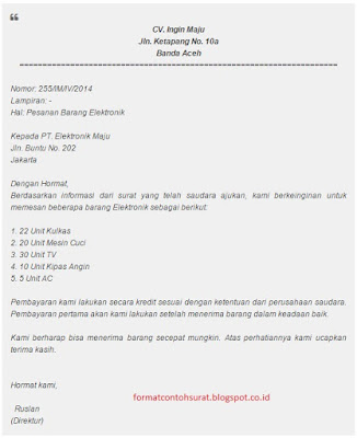 Contoh Surat Pemesanan Barang Elektronik Bentuk Block Style Contoh Surat