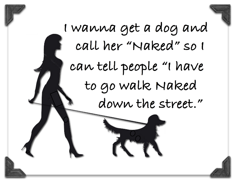funny joke, walking the dog, dog, I wanna get a dog and call her Naked so I can tell people I have to go walk Naked down the street.