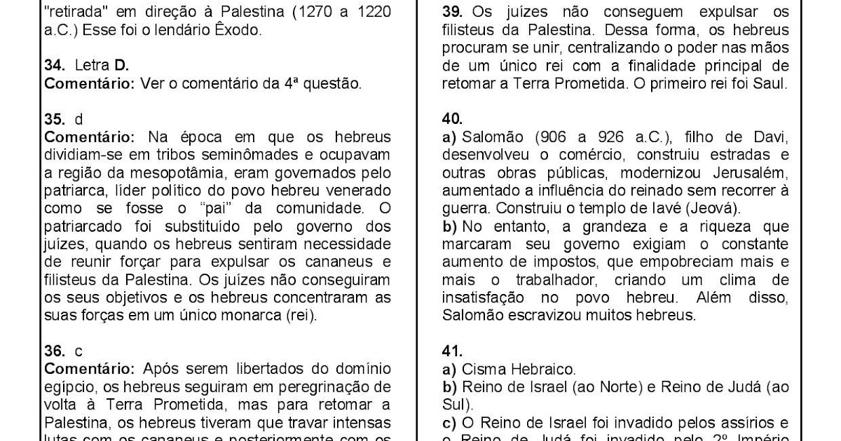 Exercicios Hebreus Fenicios E Persas 6 Ano - EDUCA