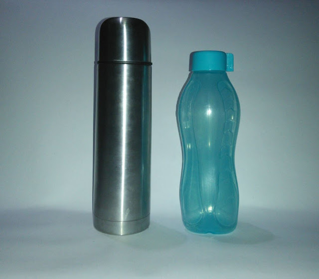 aluminium and plastic water bottle