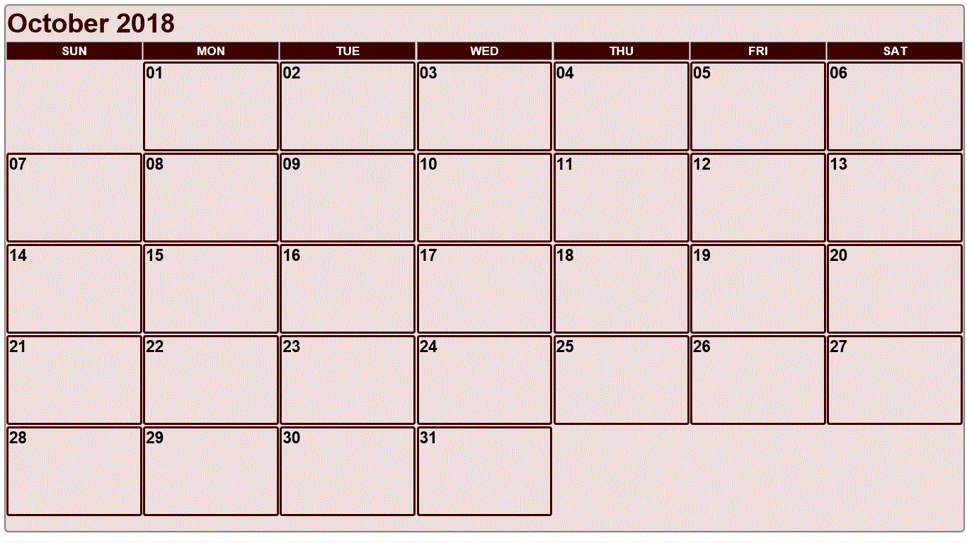 october calendar 2018 printable