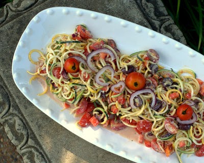 Spiral Zucchini Noodle Zoodle Greek Salad ~ AVeggieVenture.com