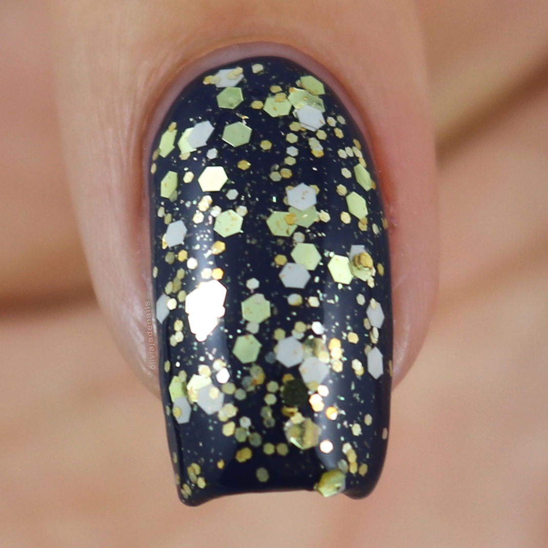 OPI Gold Key To The Kingdom (over OPI March In Uniform) swatched by Olivia Jade Nails