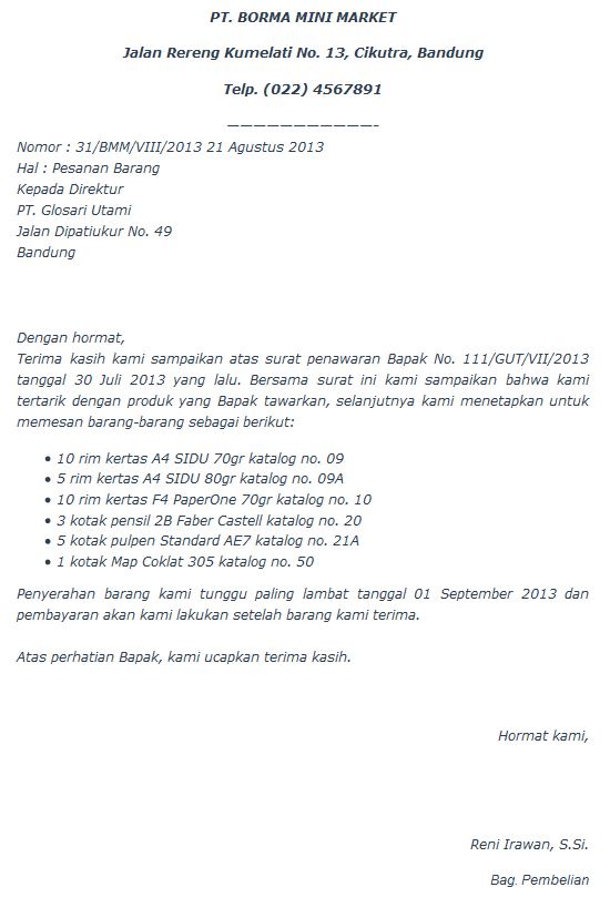 Contoh Surat Permintaan Barang Elektronik - Contoh Surat