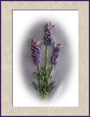 Silk ribbon embroidery spanish lavender in silk ribbon