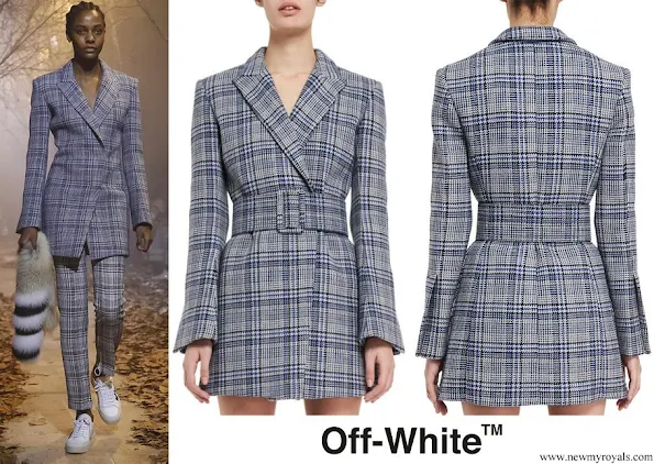 Queen Rania wore OFF-WHITE Belted Plaid Blazer from Ready To Wear Fall Winter 2017