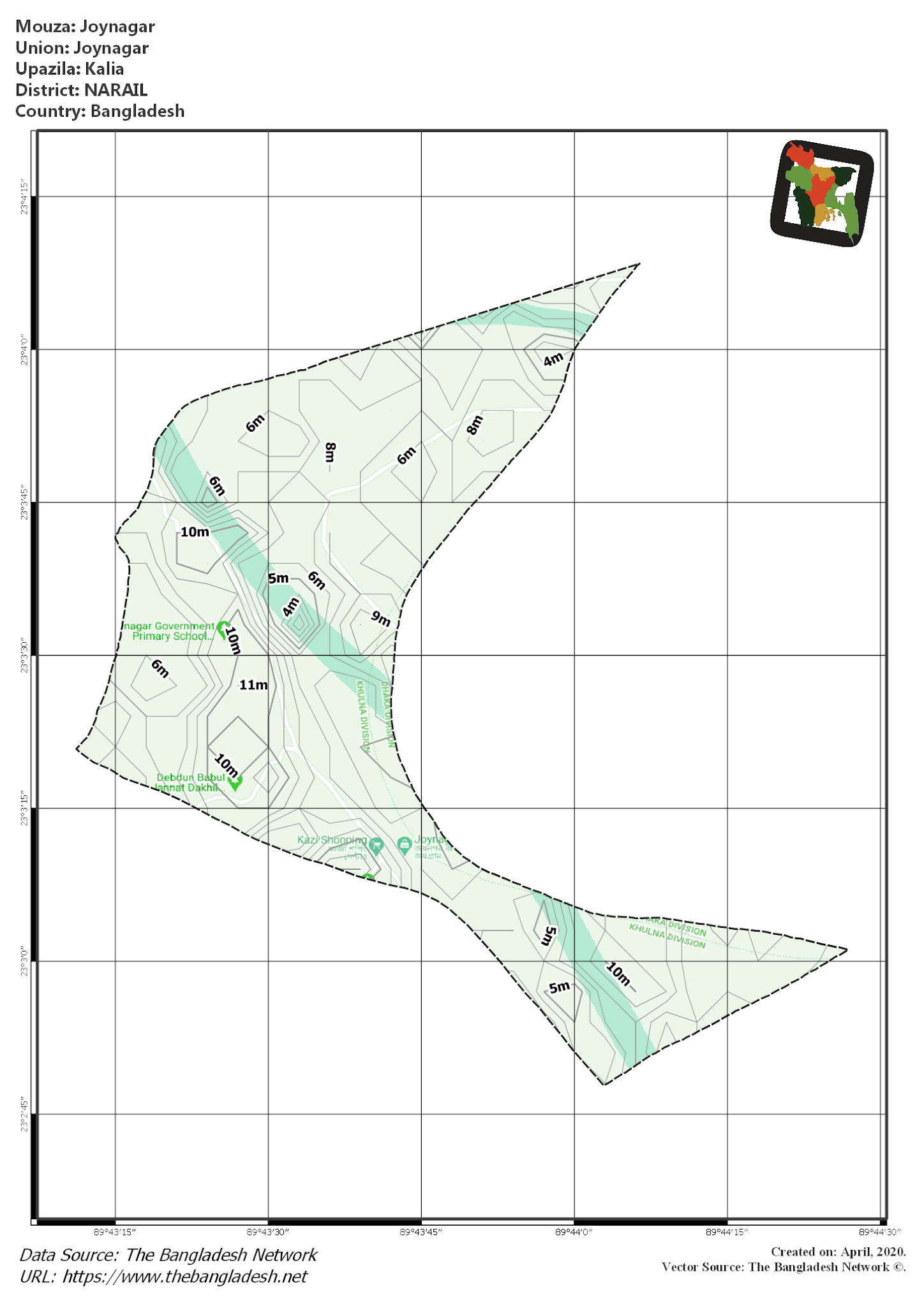Map of Joynagar Mouza of Kalia Upazila, NARAIL, Bangladesh.