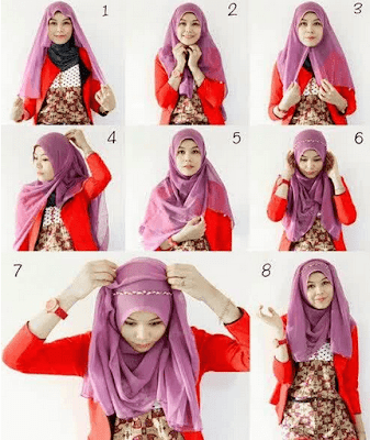 Tutorial Hijab Pesta dengan Jilbab Segi Empat untuk Wajah Bulat disertai Gambar Step By Step