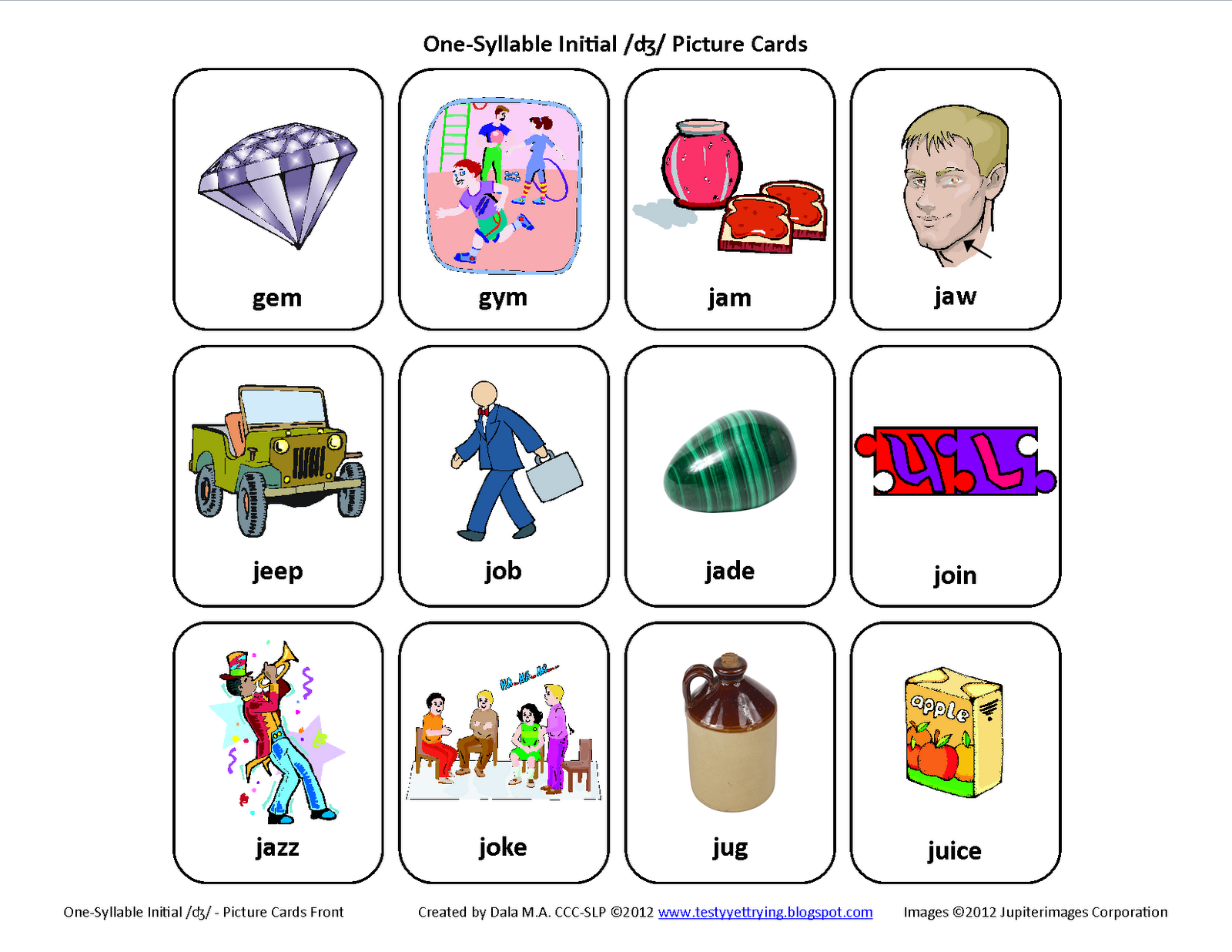 speech therapy words that start with j