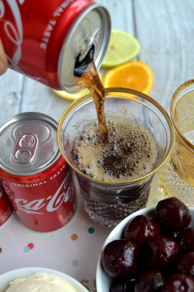 Make Your Own Rum and Coke Bar is perfect for entertaining and is very simple to put together with rum, Coke, lime, lemons, orange slices, cherries and vanilla ice cream! www.nutritionistreviews.com