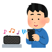 無線スピーカーで音楽を聴く人のイラスト（男性）