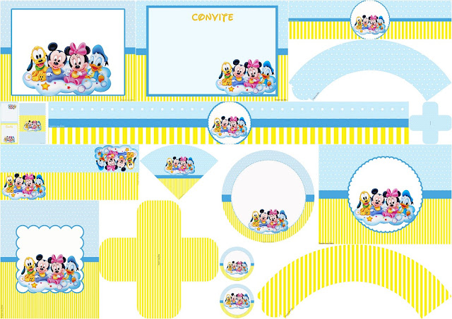 Kit de Bebés Disney en Celeste y Amarillo para Imprimir Gratis. Kit de Bebés Disney en Celeste y Amarillo para Imprimir Gratis.