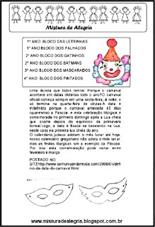 Carnaval Projeto Carnaval alfabetização