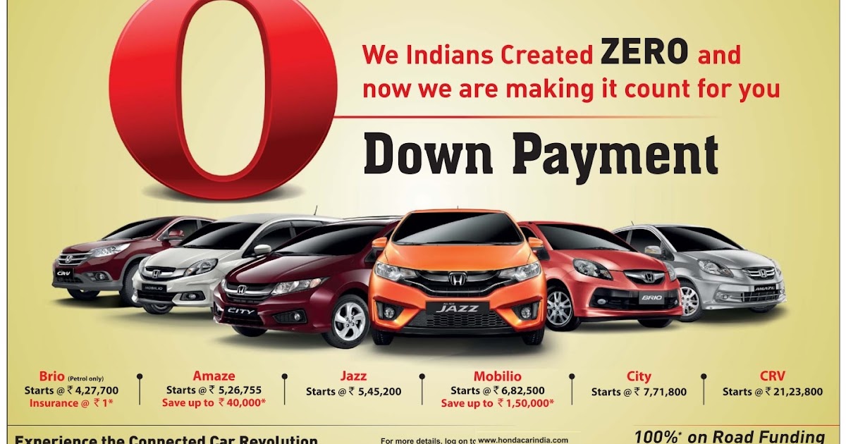 Zero (0) down payment on Honda Cars| 100% on road funding | March 2016