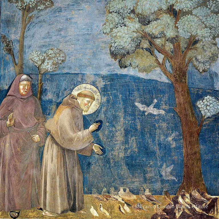 São Francisco de Assis prega aos passarinhos (detalhe). Ambrogio Bondone, chamado Giotto  (1266-7 – 1337).