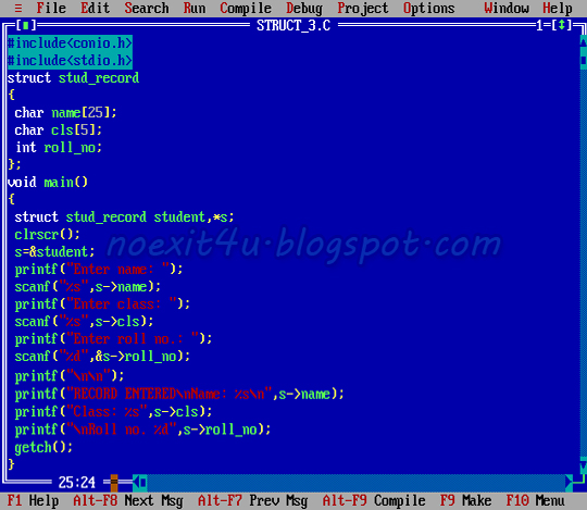 C PROGRAM: TO PRINT STUDENT RECORD USING STRUCTURE POINTER ~ noexit4u.com