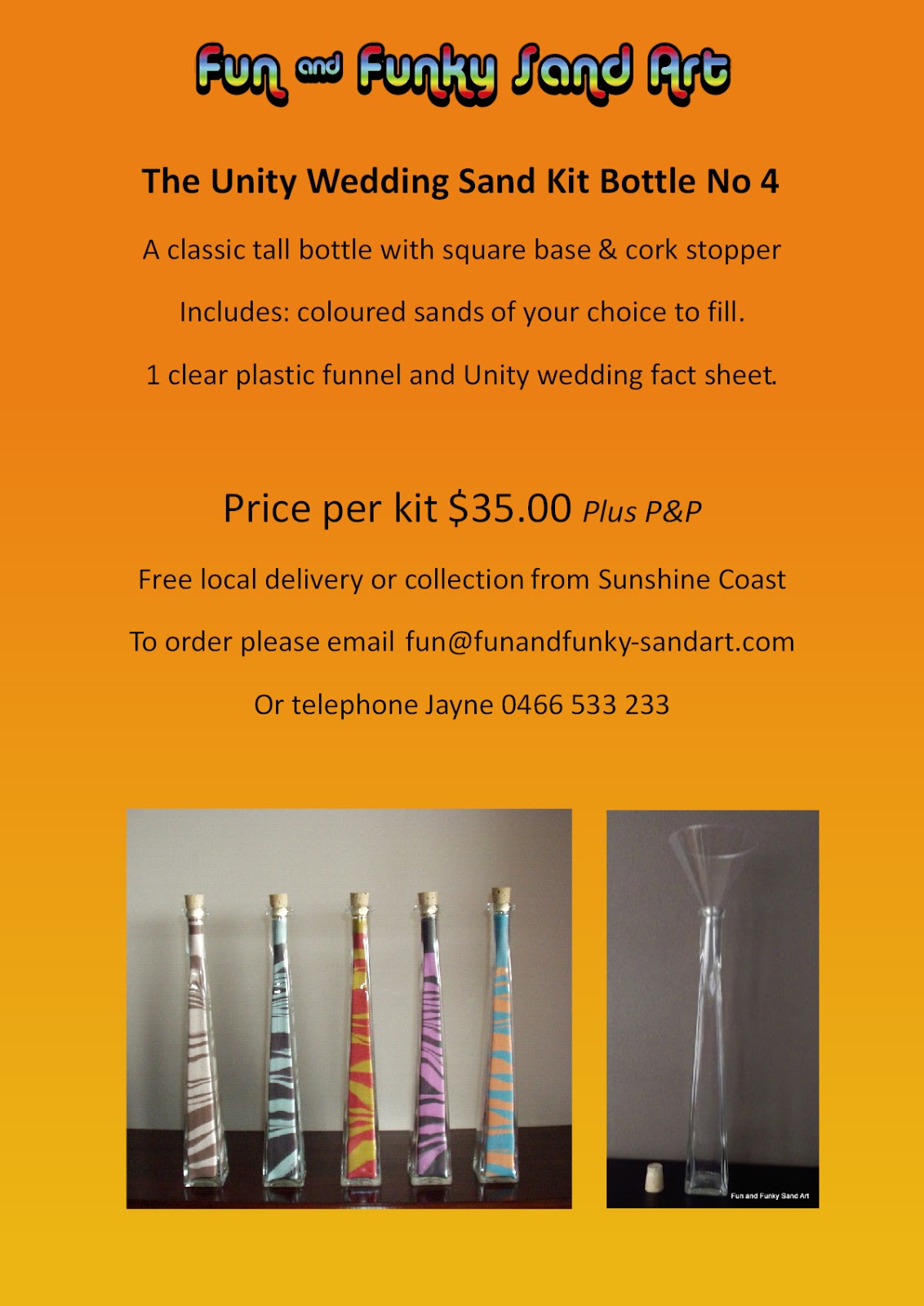 Fun and Funky Sand Art Unity Wedding Ceremony sand kits and coloured