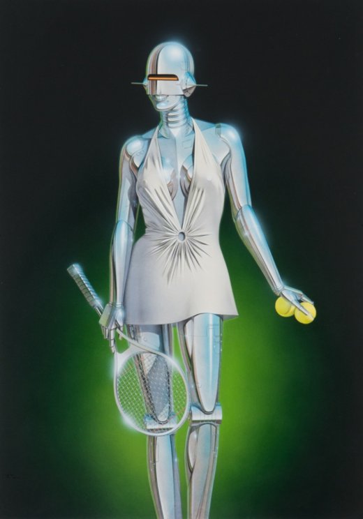 As sensuais e surreais pinturas com mulheres robóticas de Hajime Sorayama Hajime Sorayama ilustrações arte pinturas mulheres robôs metálicas ficção fantasia surreal cyberpunk vintage cromadas