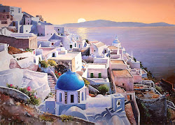 santorini island greek painting islands greece paintings watercolor houses water artist artists paint landscapes watercolors isles painted painter colors