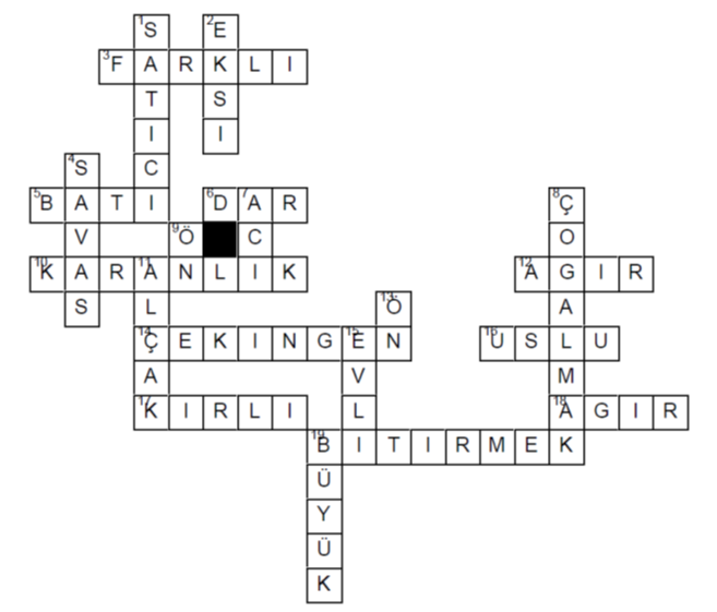 Zıt Anlamlı Kelimeler Bulmaca Oyunu, Cevaplar - dersteknik.com