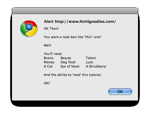 Joe's 'Alert Example' when using Chrome