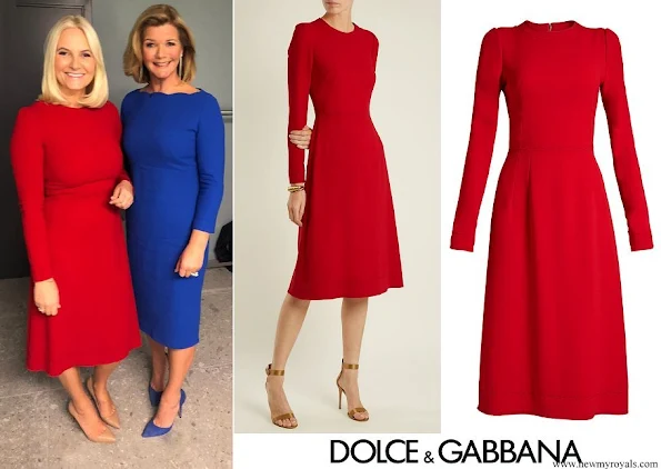 Crown Princess Mette-Marit wore Dolce & Gabbana Red Contrast-stitch Cady Dress