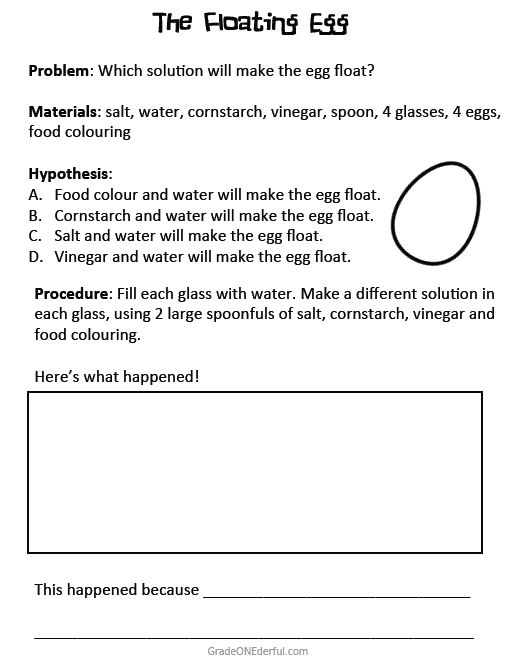 The Floating Egg Experiment Free Worksheets Grade Onederful