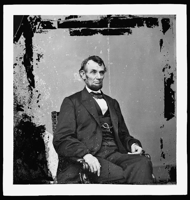 Abraham Lincoln, U.S. President. Seated portrait, facing right. Berger, Anthony, b. 1832, photographer. Washington, D.C. : 1864 Feb. 9. An image from this sitting was the basis for the engraved portrait on the five dollar bill.Published in Lincoln's photographs: a complete album / by Lloyd Ostendorf. Dayton, OH: Rockywood Press, 1998, p. 176. Title devised by Library staff. Gift, Louis Rabinowitz, 1952. Forms part of Civil War glass negative collection (Library of Congress).
