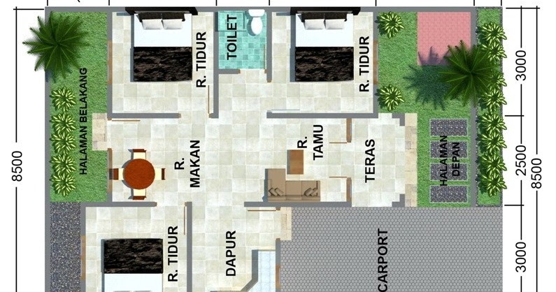  Denah  Rumah  Minimalis  8x15 1  Lantai  3d