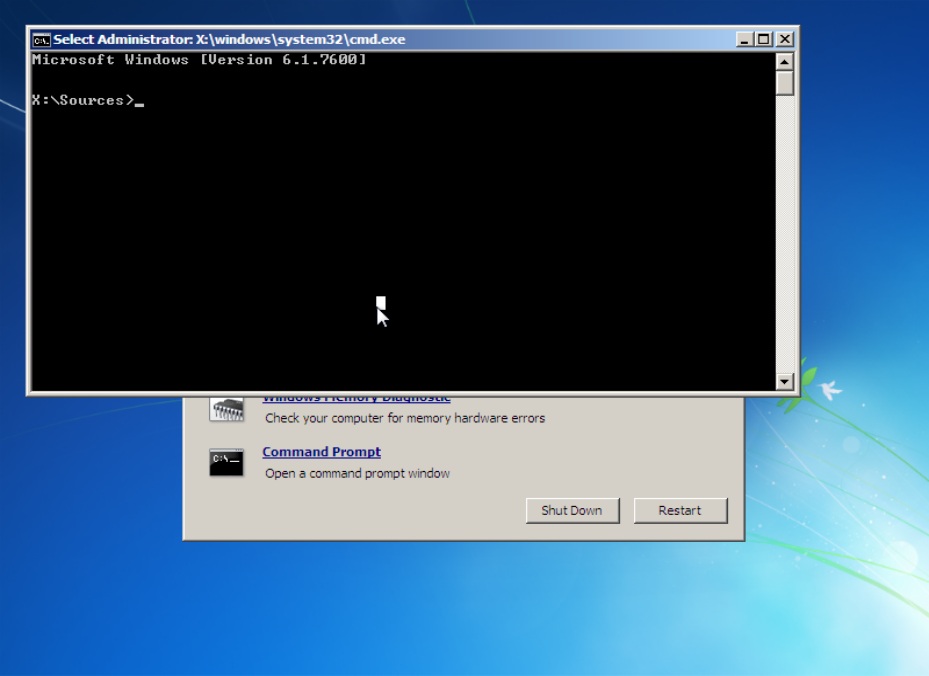 Command Prompt via System Recovery Option