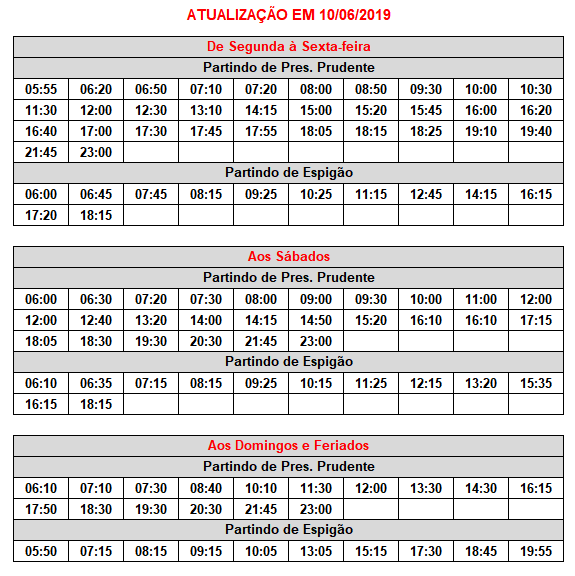 Jandaia Horarios Espigão