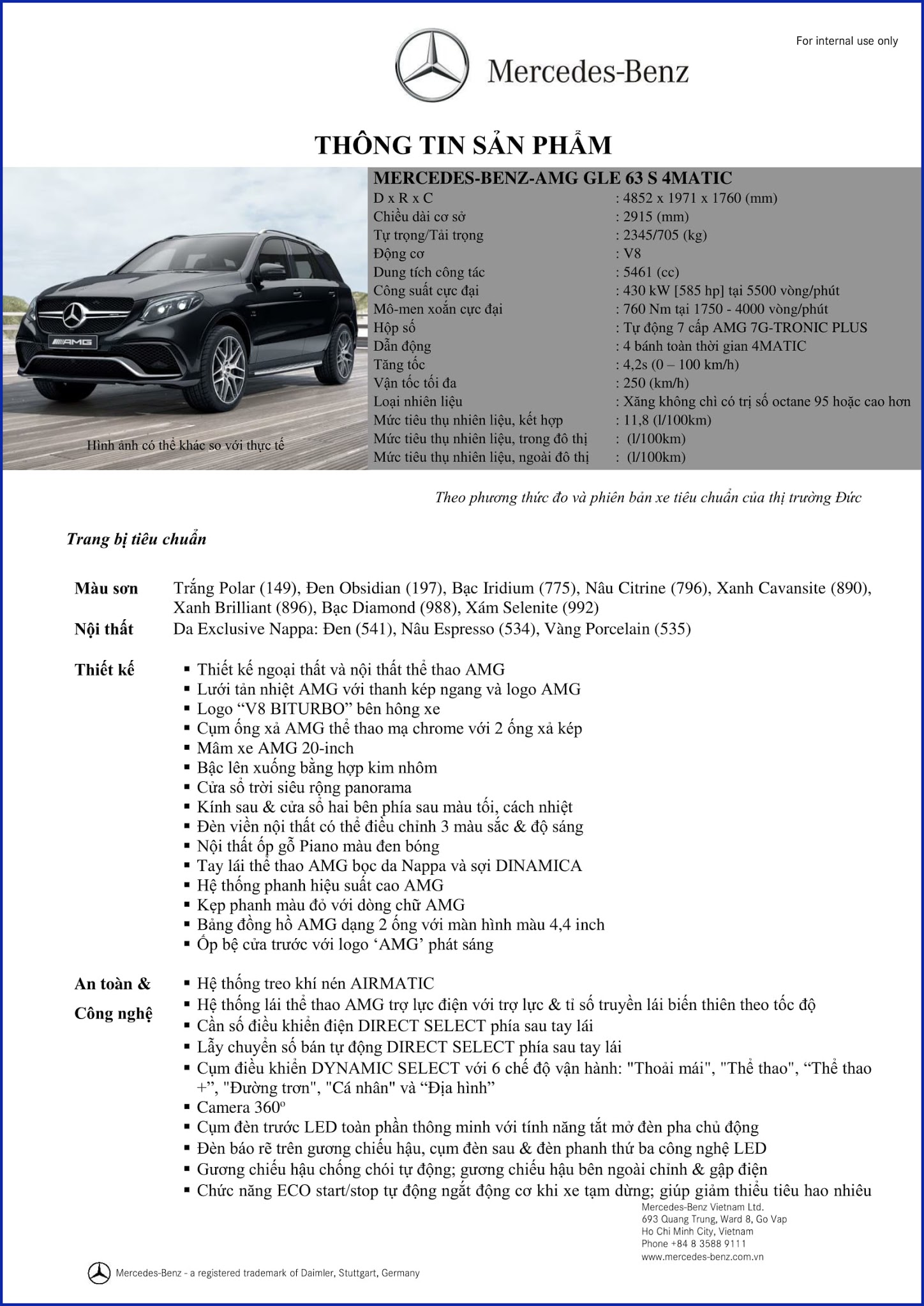 Bảng thông số kỹ thuật Mercedes AMG GLE 63S 4MATIC 2018 Bảng thông số kỹ thuật Mercedes AMG GLE 63S 4MATIC 2018 tại Mercedes Trường Chinh