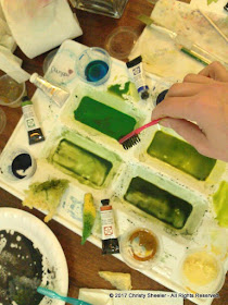 The palette, tubes of pigment, and a toothbrush for spatter.