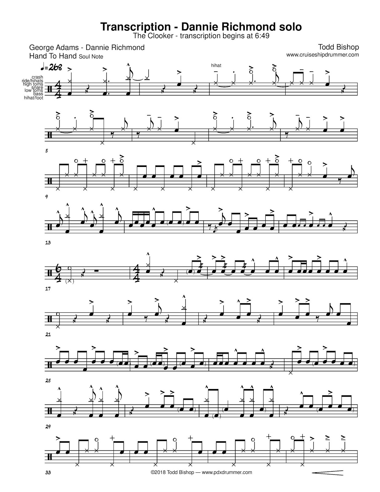 Cruise Ship Drummer Transcription Dannie Richmond Solo