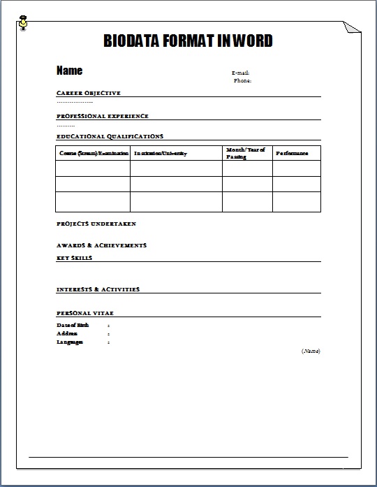 Biodata Template Free Download Free Printable Templates