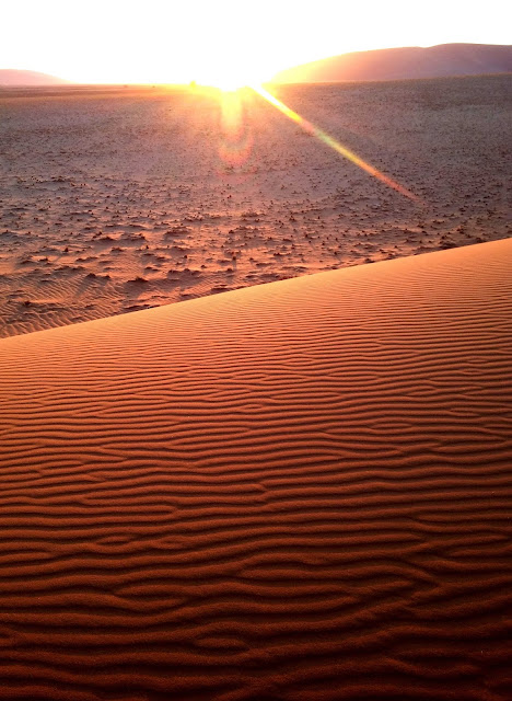 Sunrise catching wavy dunes in Sossusvlei