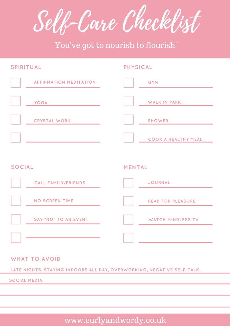 Self Care Templates Free Printable