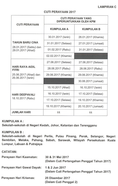 Image result for cuti perayaan 2017 kpm