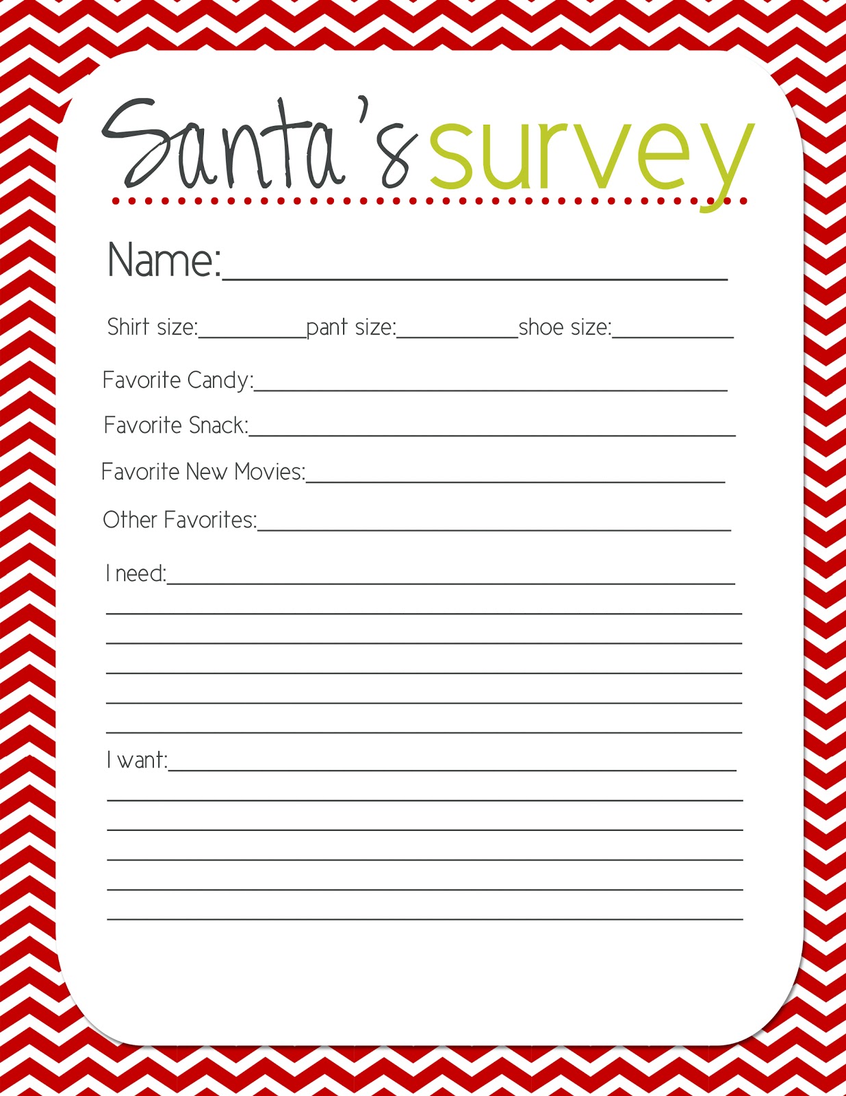 Santa s Survey Free Printable Santa s Survey Free Printable