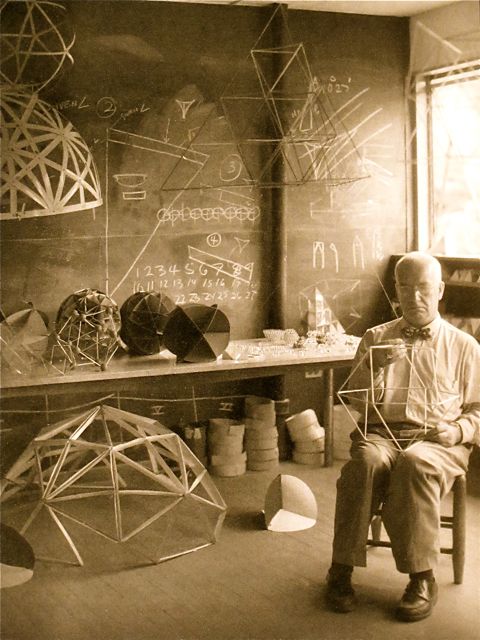 Buckminster Fuller working in his studio at Black Mountain College