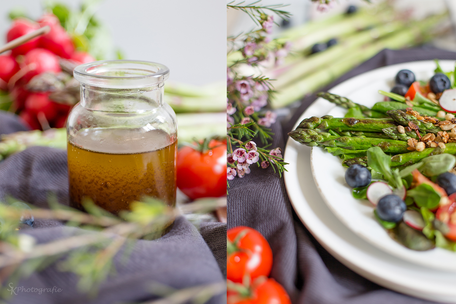 Bunter Frühlingssalat mit grünem Spargel, Blaubeeren und Müsli-Crunch ...